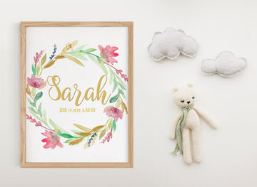 Nursery Name Print, Nursery Name Sign Girl, Nursery Custom Name Print, Watercolor Floral, Baby Name Art, Custom Kids Name Print